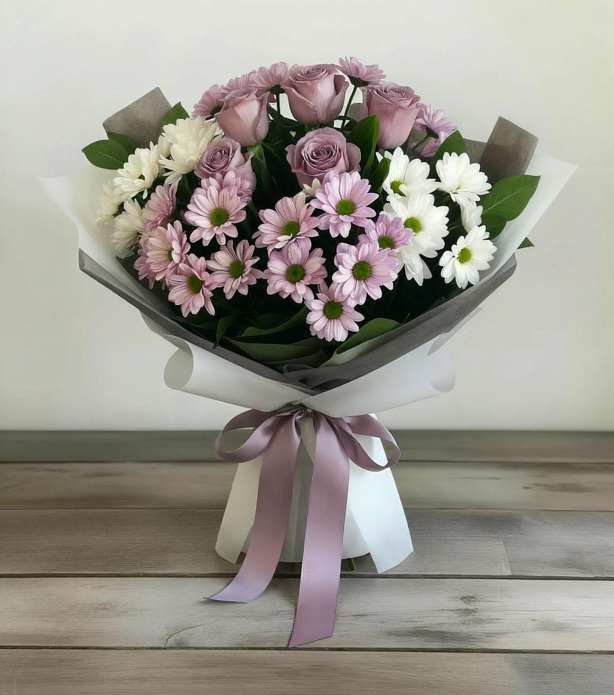 Букет цветов из: Хризантемы и Розы в Гусеве