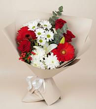 Букет цветов из:  Розы, Хризантемы, Герберы и Лилии в Гусеве