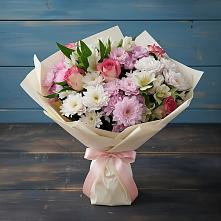 Букет цветов из:  Хризантемы, Альстромерии и Розы в Гусеве