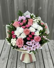 Букет цветов из:  Альстромерии, Гвоздики, Розы и Хризантемы в Гусеве