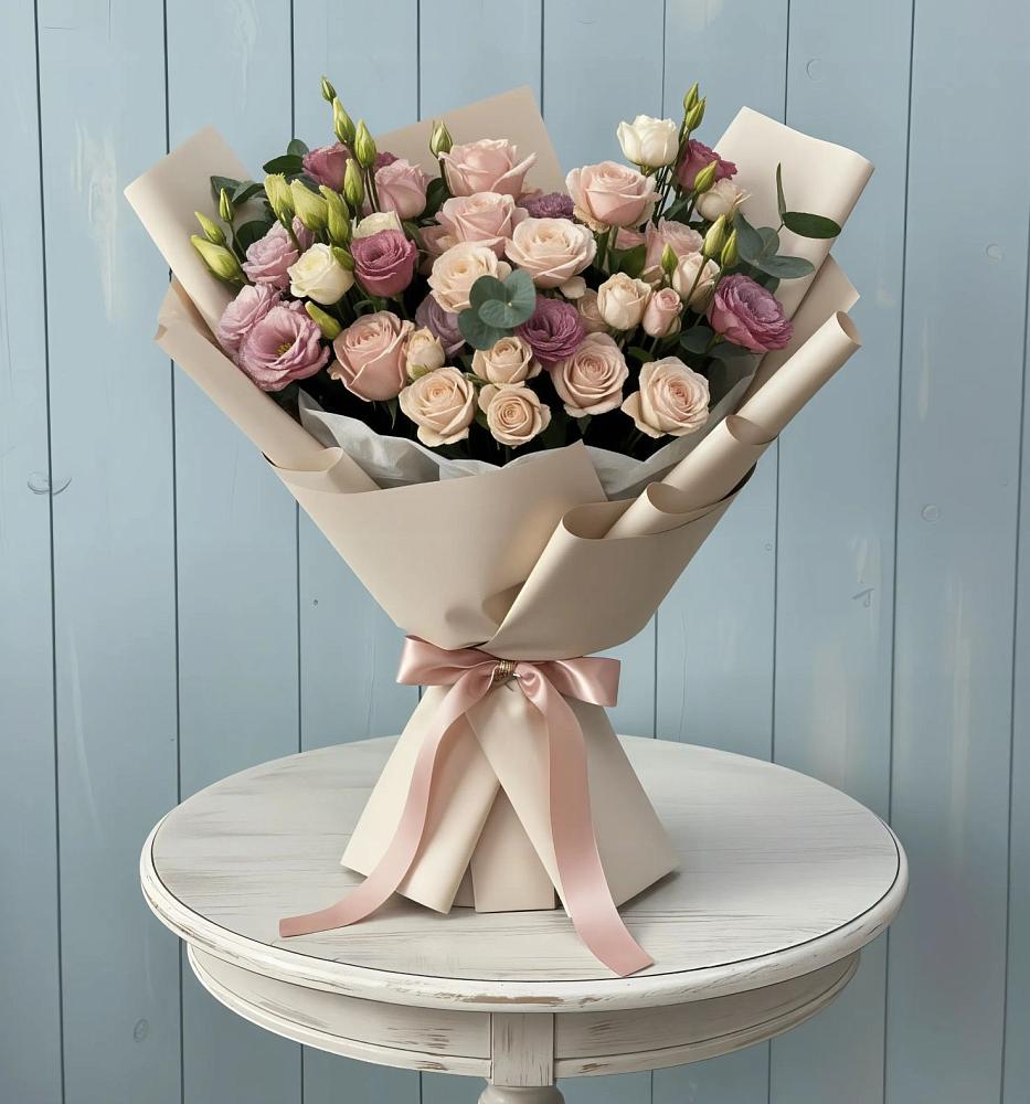 Букет цветов из: Розы и Лизиантусы в Гусеве