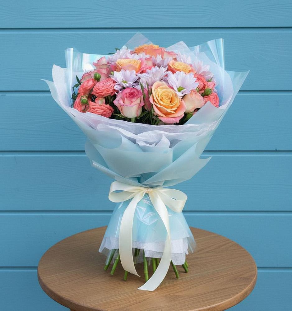 Букет цветов из: Хризантемы и Розы в Гусеве