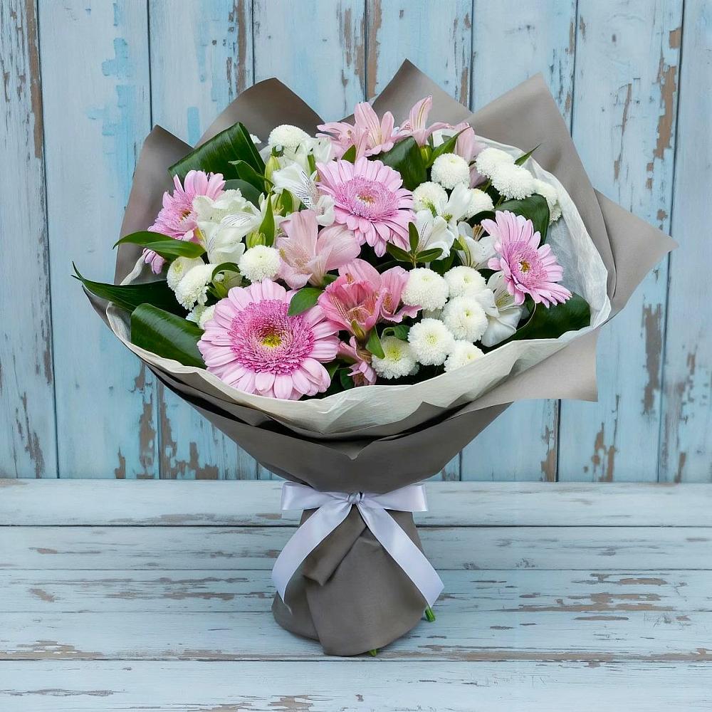 Букет цветов из: Герберы, Альстромерии и Хризантемы в Гусеве